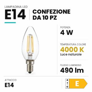Confezione n10 lampadine e14 led 4w 4000k oliva trasparente ideal lux