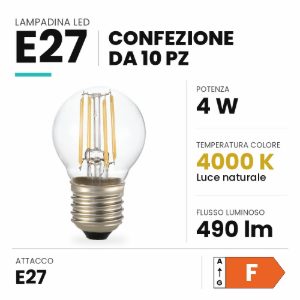 Confezione n10 lampadine led e27 4w 4000k sfera trasparente ideal lux