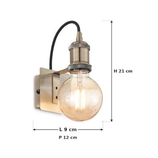 Ideal lux frida applique industriale con lampadina a vista e27 per soggiorno brunita