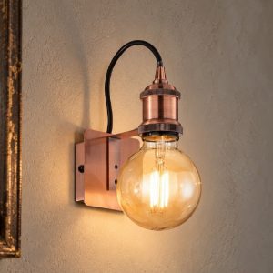 Ideal lux frida applique industriale con lampadina a vista e27 per soggiorno rame