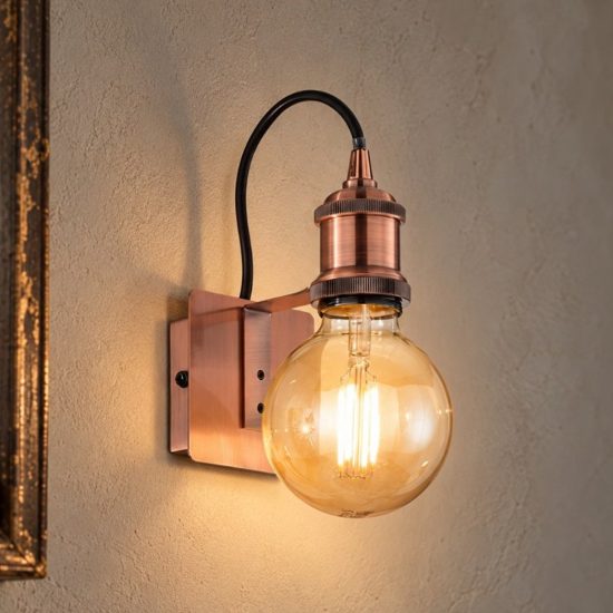 Ideal lux frida applique industriale con lampadina a vista e27 per soggiorno rame