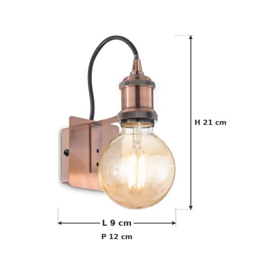 Ideal lux frida applique industriale con lampadina a vista e27 per soggiorno rame