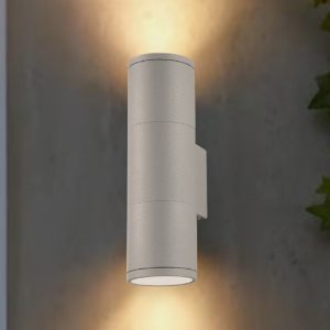 Gun ap2 big applique da esterno cilindro biemissione grigio e27 ideal lux