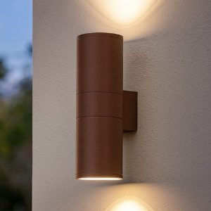 Gun ap2 small applique per esterno cilindro marrone caffe luci up e down ideal lux