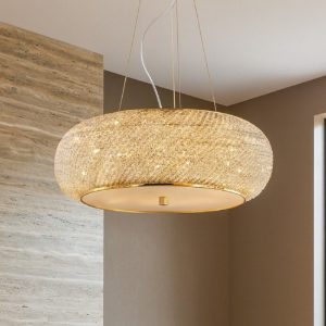 Ideal lux pasha sp14 lampadario classico di cristallo dorato 14 luci per soggiorno