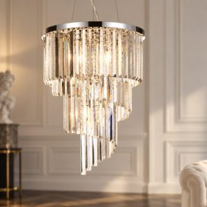 Ideal lux carlton lampadario 12 luci e14 50cm per salotto classico cromo con pendenti