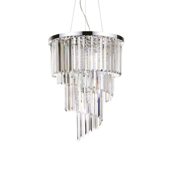 Ideal lux carlton lampadario 12 luci e14 50cm per salotto classico cromo con pendenti