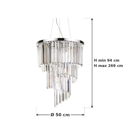 Ideal lux carlton lampadario 12 luci e14 50cm per salotto classico cromo con pendenti