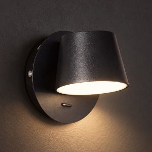 Ideal lux gim applique con faretto a cono ruotabile led 6,5w 3000k per camera da letto nera