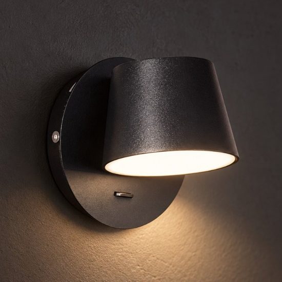 Ideal lux gim applique con faretto a cono ruotabile led 6,5w 3000k per camera da letto nera