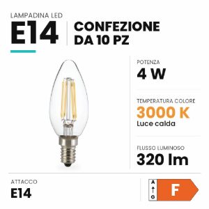 Ideal lux lampadina led e14 a oliva 4w 3000k dimmerabile trasparente confezione 10 pezzi