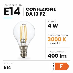 Ideal lux lampadina led e14 a sfera 4w 3000k dimmerabile trasparente confezione 10 pezzi