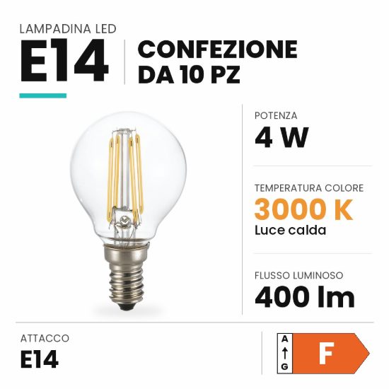 Ideal lux lampadina led e14 a sfera 4w 3000k dimmerabile trasparente confezione 10 pezzi