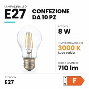 Ideal lux lampadina led e27 a goccia 8w 3000k dimmerabile trasparente confezione 10 pezzi
