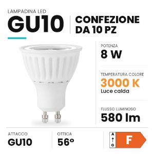 Ideal lux lampadina led gu10 spot 8w 3000k bianca confezione 10 pezzi