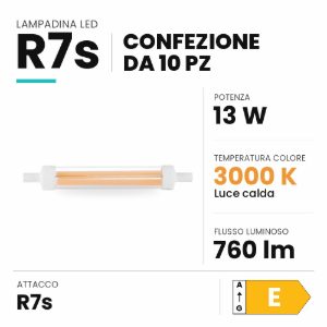 Ideal lux lampadina led r7s lineare 118 mm 13w 3000k trasparente confezione 10 pezzi