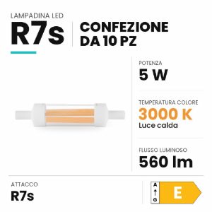 Ideal lux lampadina led r7s lineare 78 mm 5w 3000k trasparente confezione 10 pezzi