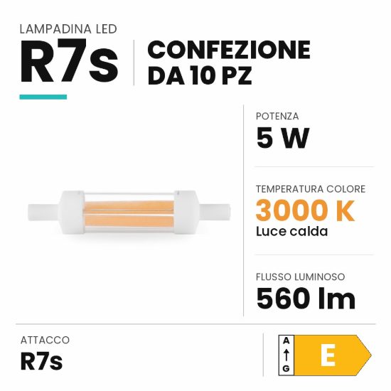 Ideal lux lampadina led r7s lineare 78 mm 5w 3000k trasparente confezione 10 pezzi
