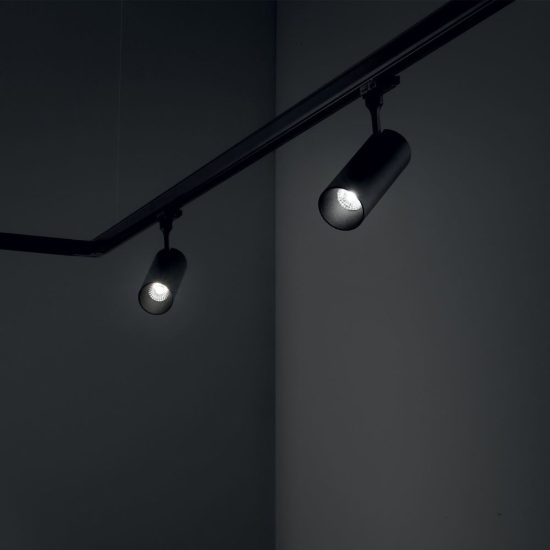 Ideal lux smile faretto per binario trifase orientabile led 20w 3000k fascio 24° cilindrico nero