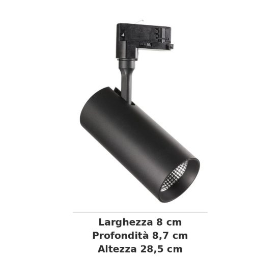 Ideal lux smile faretto per binario trifase orientabile led 30w 3000k fascio 36° cilindrico nero