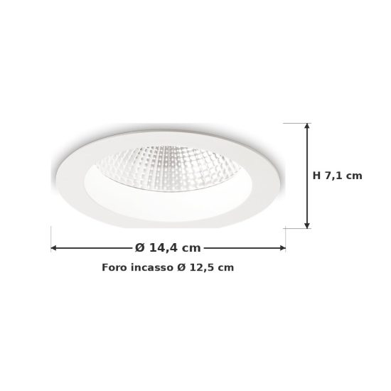 Ideal lux basic faretto da incasso per cartongesso led cob 20w 3000k foro 12,5cm rotondo bianco