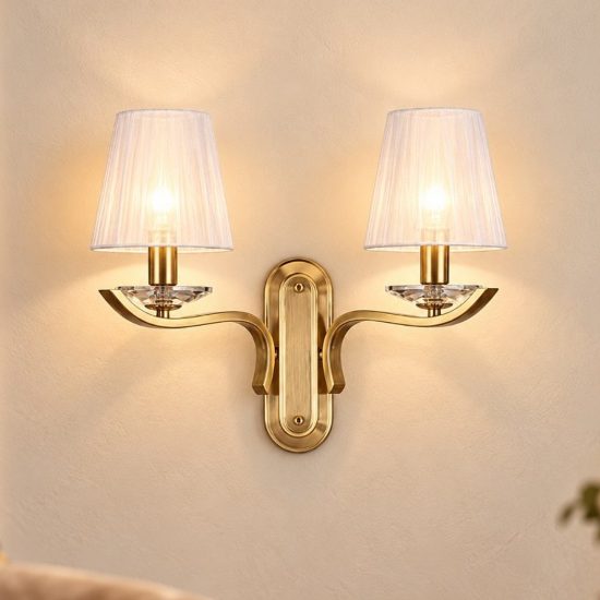 Ideal lux pegaso applique 2 luci e14 43cm per soggiorno classica ottone con paralumi in organza