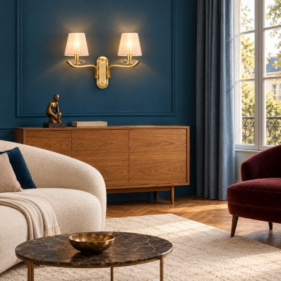 Ideal lux pegaso applique 2 luci e14 43cm per soggiorno classica ottone con paralumi in organza