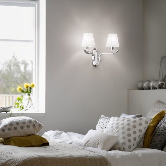 Ideal lux pegaso applique 2 luci e14 43cm per soggiorno classica ottone con paralumi in organza