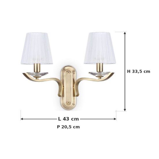 Ideal lux pegaso applique 2 luci e14 43cm per soggiorno classica ottone con paralumi in organza