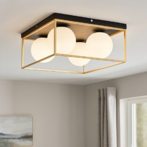 Lingotto pl4 ideal lux plafoniera moderna 4 luci boccia vetro bianco opaco quadrata