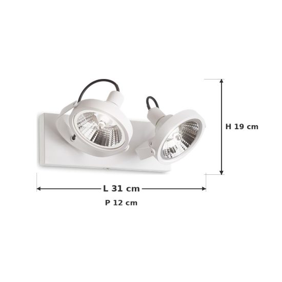 Ideal lux glim plafoniera con 2 faretti orientabili gu10 31cm per corridoio bianca