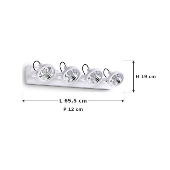 Ideal lux glim plafoniera con 4 faretti orientabili gu10 65,5cm per corridoio bianca