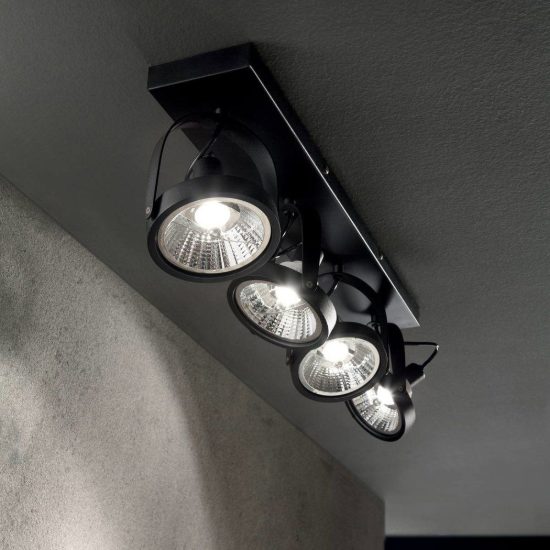 Ideal lux glim plafoniera con 4 faretti orientabili gu10 65,5cm per corridoio nera