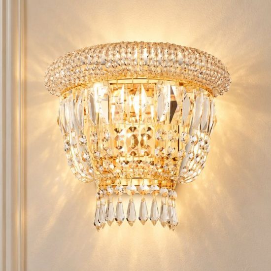 Ideal lux dubai applique con pendenti in cristallo 2 luci e14 25cm per soggiorno classica ottone