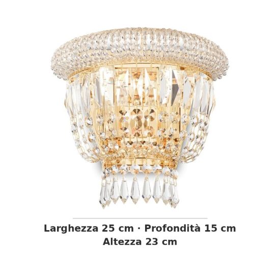 Ideal lux dubai applique con pendenti in cristallo 2 luci e14 25cm per soggiorno classica ottone