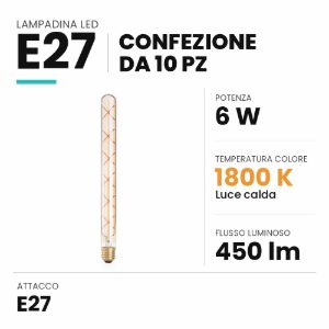 Ideal lux lampadina led e27 lineare 6w 1800k ambra confezione 10 pezzi