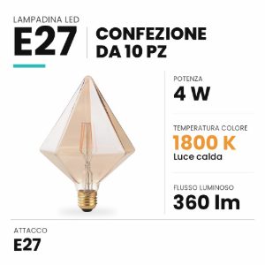 Ideal lux lampadina led e27 decorativa a piramide 4w 1800k ambra confezione 10 pezzi