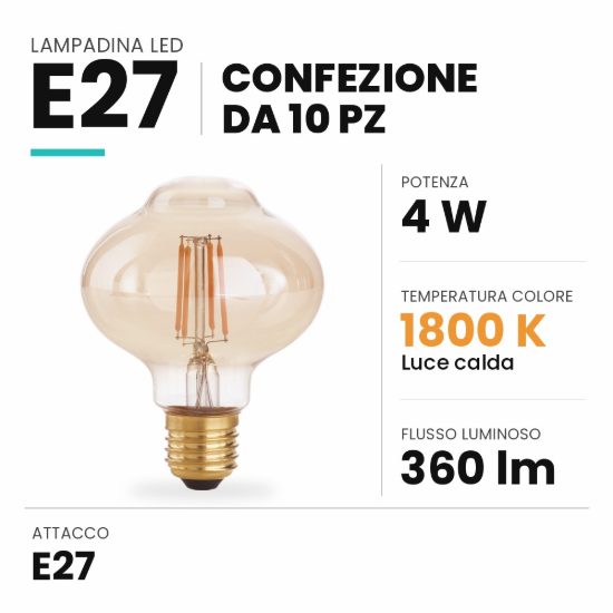 Ideal lux lampadina led e27 a globo 4w 1800k ambra confezione 10 pezzi
