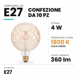 Ideal lux lampadina led e27 decorativa a perla 4w 1800k ambra confezione 10 pezzi