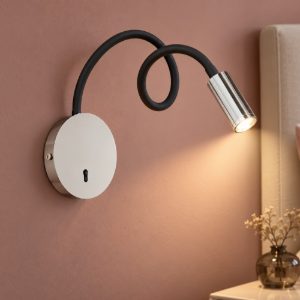 Ideal lux focus-2 applique con faretto a braccio flessibile led 3,5w 3000k per camera da letto cromo
