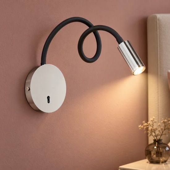 Ideal lux focus-2 applique con faretto a braccio flessibile led 3,5w 3000k per camera da letto cromo