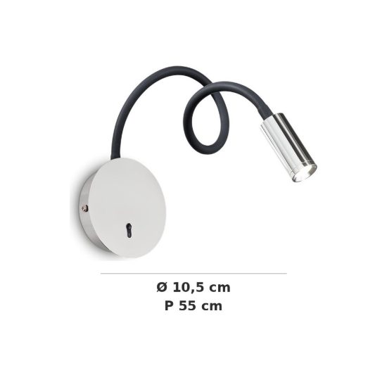 Ideal lux focus-2 applique con faretto a braccio flessibile led 3,5w 3000k per camera da letto cromo