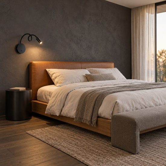 Ideal lux focus-2 applique con faretto a braccio flessibile led 3,5w 3000k per camera da letto nera