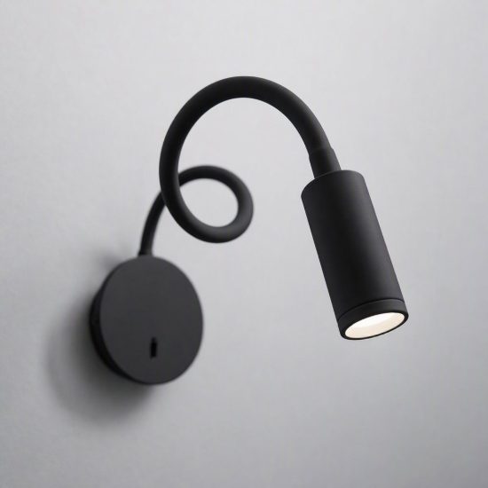 Ideal lux focus-2 applique con faretto a braccio flessibile led 3,5w 3000k per camera da letto nera