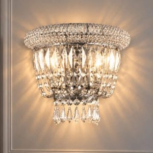 Ideal lux dubai applique con pendenti in cristallo 2 luci e14 25cm per soggiorno classica cromata
