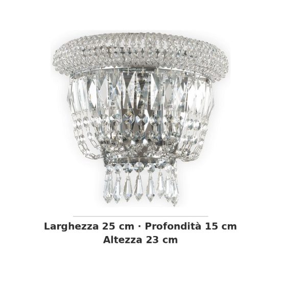 Ideal lux dubai applique con pendenti in cristallo 2 luci e14 25cm per soggiorno classica cromata