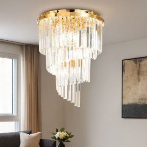 Carlton pl12 plafoniera oro contemporanea per grande salotto cristalli
