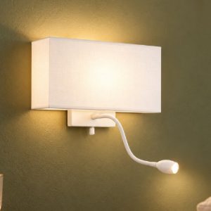 Ideal lux hotel applique con paralume e faretto led 1,5w per comodino moderna bianca