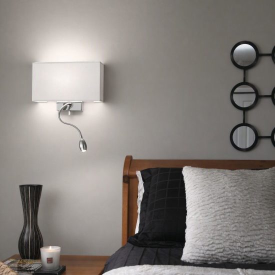 Ideal lux hotel applique con paralume e faretto led 1,5w per comodino moderna bianca