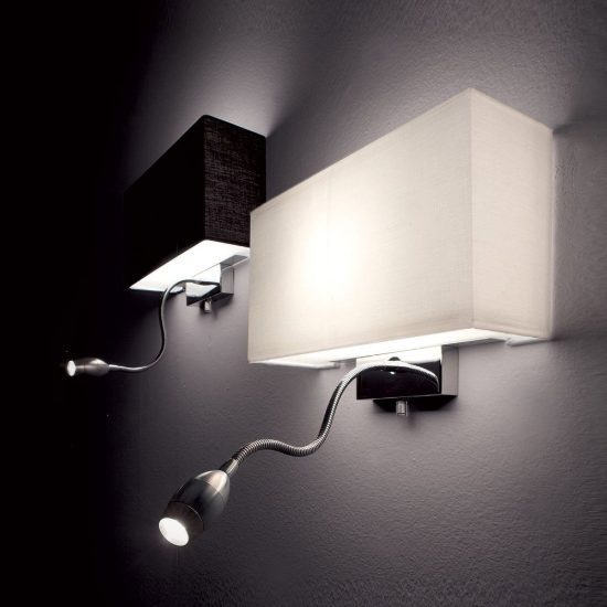 Ideal lux hotel applique con paralume e faretto led 1,5w per comodino moderna bianca